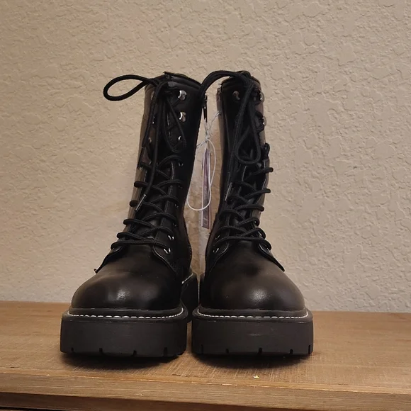 Black Combat Boots Women Sz 10 W/ Zipper 90s Y2K Bikercore Matrix - Picture 2 of 5